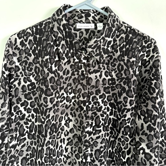 Susan Graver Animal Print Peachskin Big Shirt, Size L - Picture 5 of 10